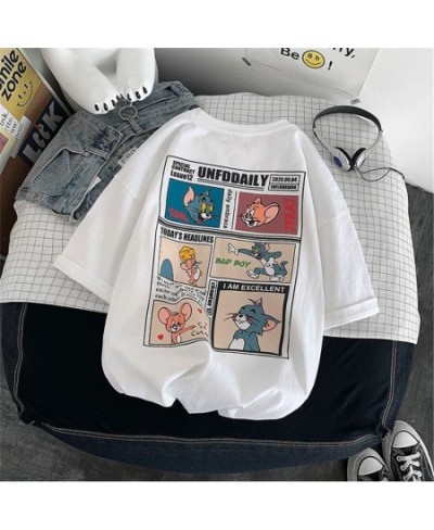 Funny Cartoon Print T Shirt Streetwear Summer Women Harajuku White Cute Couple Tops Tee Black Hip Hop Gothic Cool Tshirt Girl...