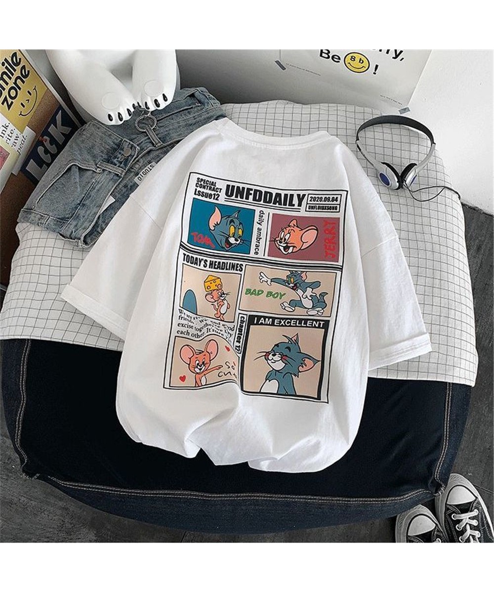 Funny Cartoon Print T Shirt Streetwear Summer Women Harajuku White Cute Couple Tops Tee Black Hip Hop Gothic Cool Tshirt Girl...