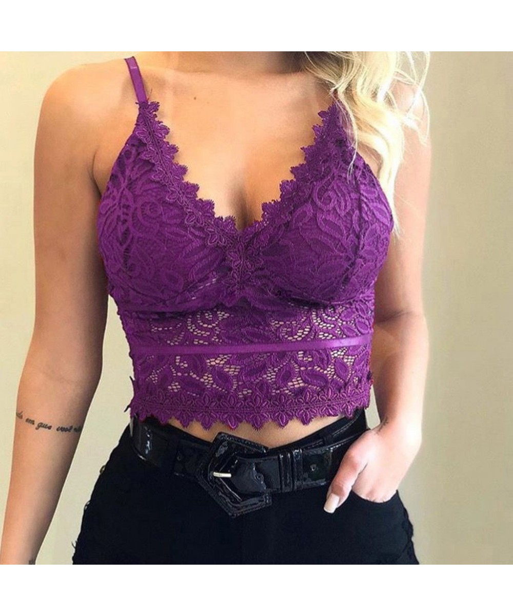 Floral Bralette Padded Push Up Lace Bras for Women Sexy Lingerie Corset Camis Underwear Wire Free Sheer Bra Crop Tops Brassie...