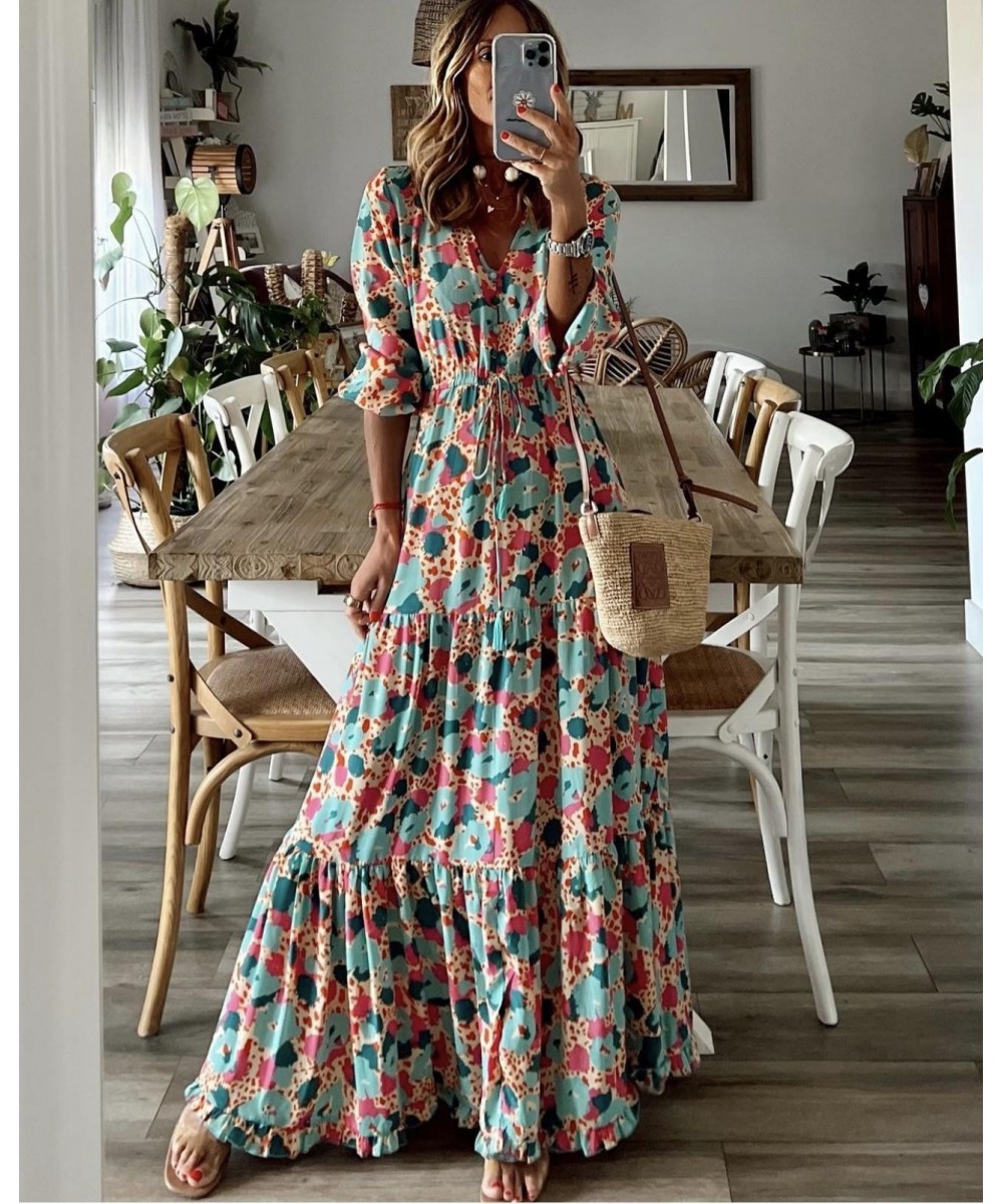 2023 Autumn Beach Women's Long Dress V-neck Long Sleeve Elegant Dresses Female Holiday Fashion Loose Casual Clothes Ladies $4...