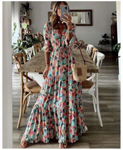 2023 Autumn Beach Women's Long Dress V-neck Long Sleeve Elegant Dresses Female Holiday Fashion Loose Casual Clothes Ladies $4...