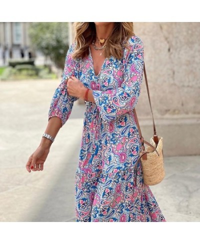 2023 Autumn Beach Women's Long Dress V-neck Long Sleeve Elegant Dresses Female Holiday Fashion Loose Casual Clothes Ladies $4...