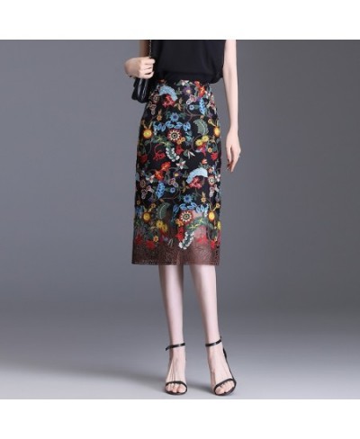 Summer Fashion Embroidery Flower Bodycon Skirt For Women High Waisted Elegant Chic Slim Casual Knee-Length Pencil Skirts $47....