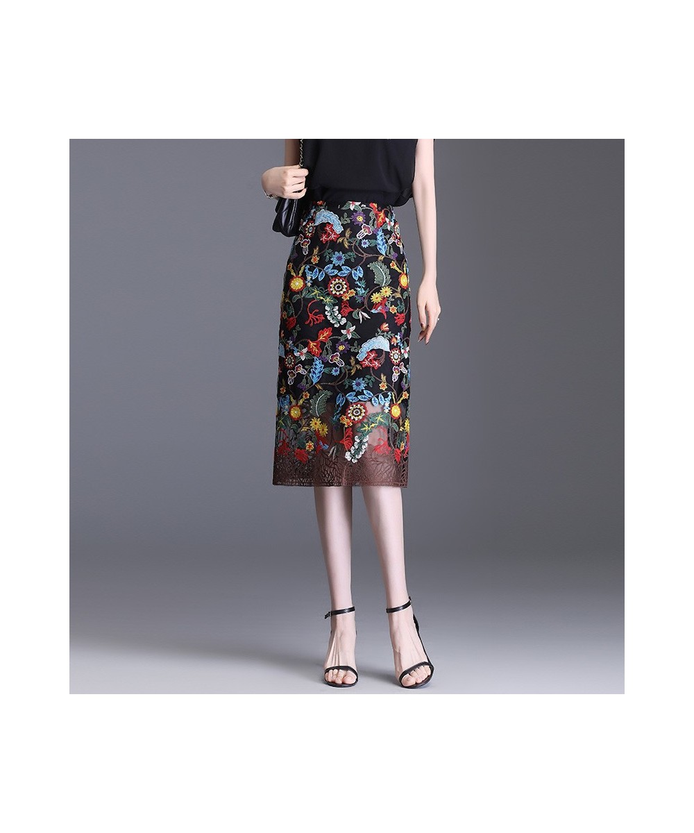 Summer Fashion Embroidery Flower Bodycon Skirt For Women High Waisted Elegant Chic Slim Casual Knee-Length Pencil Skirts $47....