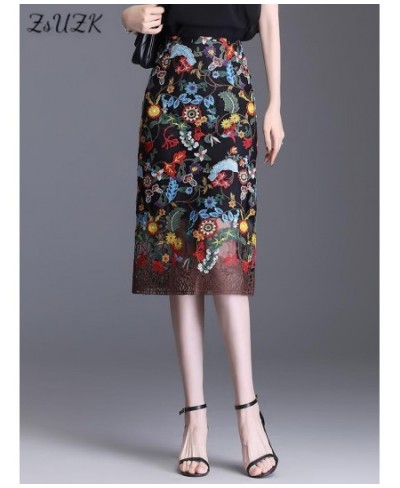 Summer Fashion Embroidery Flower Bodycon Skirt For Women High Waisted Elegant Chic Slim Casual Knee-Length Pencil Skirts $47....