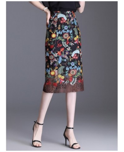 Summer Fashion Embroidery Flower Bodycon Skirt For Women High Waisted Elegant Chic Slim Casual Knee-Length Pencil Skirts $47....