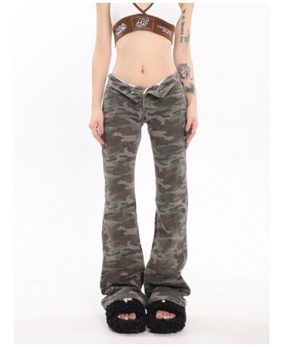 Acubi Fashion Women Flared Jeans Camouflage Print Bootcut Pants Grunge Y2k Streetwear Denim Trouser Female Alt Clothes $52.43...