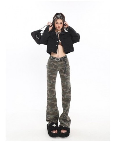 Acubi Fashion Women Flared Jeans Camouflage Print Bootcut Pants Grunge Y2k Streetwear Denim Trouser Female Alt Clothes $52.43...