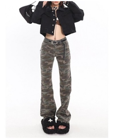 Acubi Fashion Women Flared Jeans Camouflage Print Bootcut Pants Grunge Y2k Streetwear Denim Trouser Female Alt Clothes $52.43...