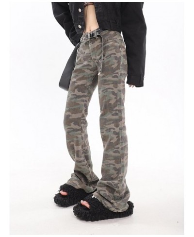 Acubi Fashion Women Flared Jeans Camouflage Print Bootcut Pants Grunge Y2k Streetwear Denim Trouser Female Alt Clothes $52.43...