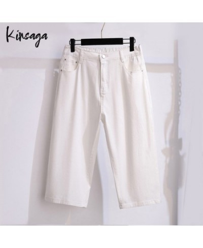 Plus Size Capris Jeans Bermudas Women 7xl Extra Large Simple Classic Elastic High Waist Straight Leg Cropped Demin Pants Fema...