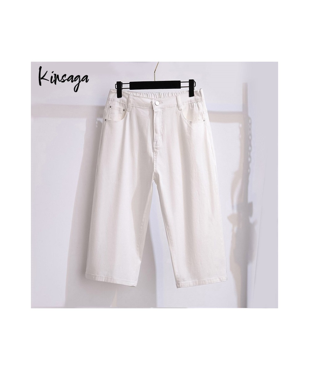 Plus Size Capris Jeans Bermudas Women 7xl Extra Large Simple Classic Elastic High Waist Straight Leg Cropped Demin Pants Fema...