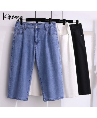 Plus Size Capris Jeans Bermudas Women 7xl Extra Large Simple Classic Elastic High Waist Straight Leg Cropped Demin Pants Fema...