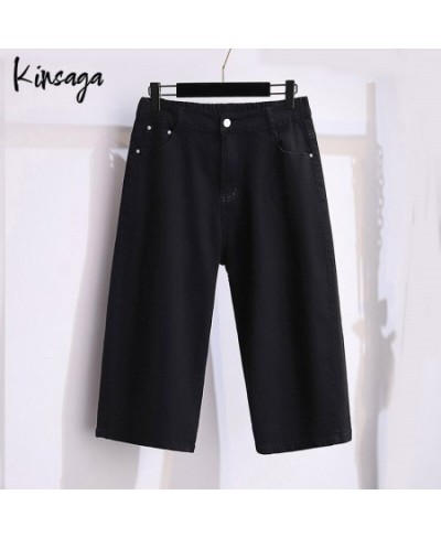 Plus Size Capris Jeans Bermudas Women 7xl Extra Large Simple Classic Elastic High Waist Straight Leg Cropped Demin Pants Fema...