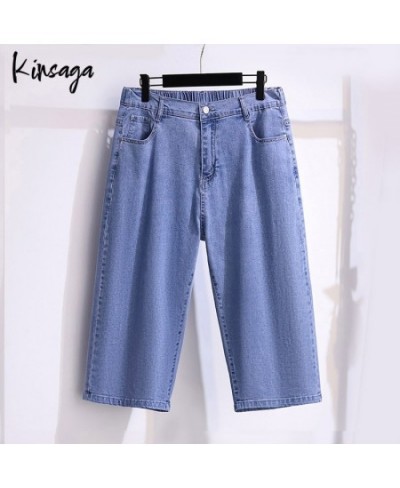 Plus Size Capris Jeans Bermudas Women 7xl Extra Large Simple Classic Elastic High Waist Straight Leg Cropped Demin Pants Fema...