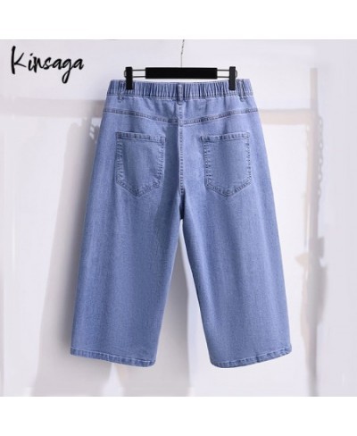 Plus Size Capris Jeans Bermudas Women 7xl Extra Large Simple Classic Elastic High Waist Straight Leg Cropped Demin Pants Fema...