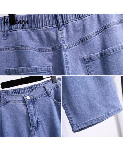 Plus Size Capris Jeans Bermudas Women 7xl Extra Large Simple Classic Elastic High Waist Straight Leg Cropped Demin Pants Fema...