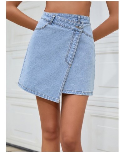 Summer Wrap Denim Mini Skirt Women Summer 2022 Korean Fashion High Waist Asymmetrical Cute Blue Short Jean Skirts Jeans $37.7...