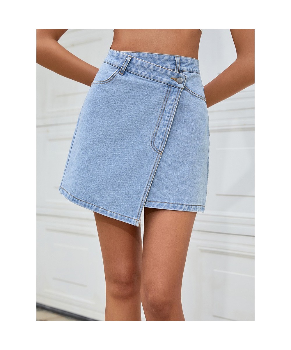 Summer Wrap Denim Mini Skirt Women Summer 2022 Korean Fashion High Waist Asymmetrical Cute Blue Short Jean Skirts Jeans $37.7...