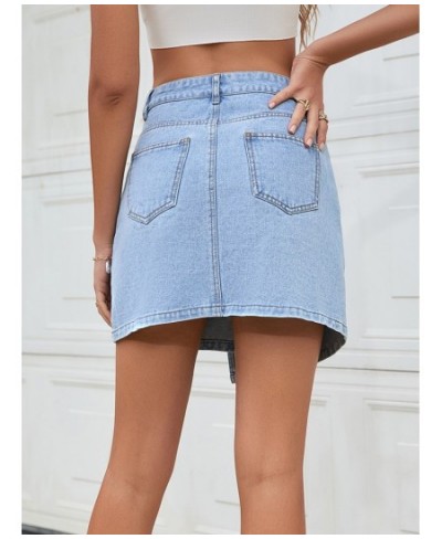 Summer Wrap Denim Mini Skirt Women Summer 2022 Korean Fashion High Waist Asymmetrical Cute Blue Short Jean Skirts Jeans $37.7...