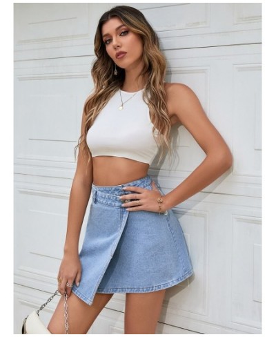 Summer Wrap Denim Mini Skirt Women Summer 2022 Korean Fashion High Waist Asymmetrical Cute Blue Short Jean Skirts Jeans $37.7...