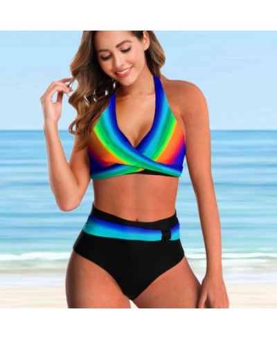 2022 New Women Sexy High Waist Rainbow Print Bikini Set Female Two Pieces Swimsuit Summer Fashion Loose Beach Swimwear $26.89...