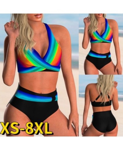 2022 New Women Sexy High Waist Rainbow Print Bikini Set Female Two Pieces Swimsuit Summer Fashion Loose Beach Swimwear $26.89...