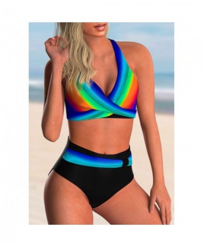 2022 New Women Sexy High Waist Rainbow Print Bikini Set Female Two Pieces Swimsuit Summer Fashion Loose Beach Swimwear $26.89...