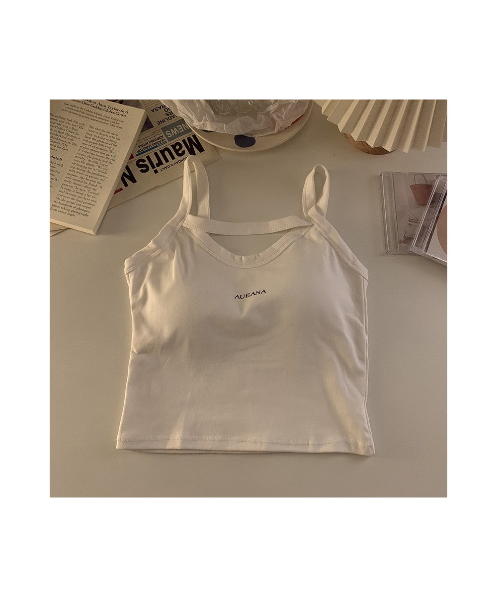 Cotton Hollow Out Fashion Letter Printing Women Tank Tops With Bra Pad Slim Knitting Tops Women Motion Short Camis $21.33 - T...