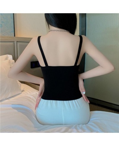 Cotton Hollow Out Fashion Letter Printing Women Tank Tops With Bra Pad Slim Knitting Tops Women Motion Short Camis $21.33 - T...