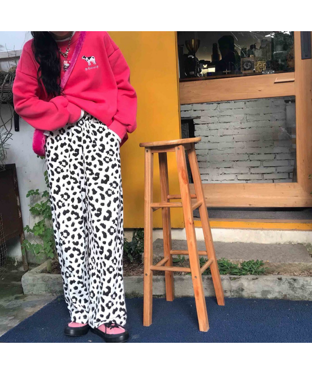 Cow-print Sleep Bottoms Women Spring Soft Leisure Korean Style Chic Popular Loose College Students Female Unisex Elastic Wais...