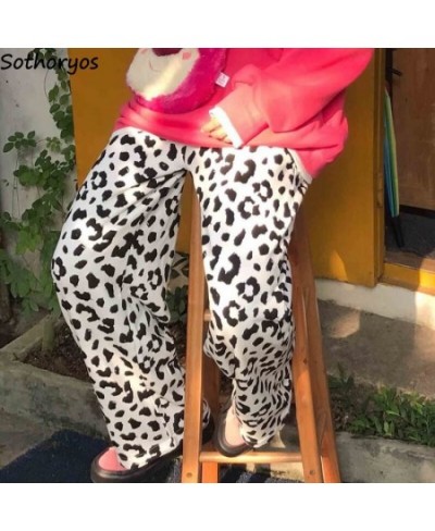 Cow-print Sleep Bottoms Women Spring Soft Leisure Korean Style Chic Popular Loose College Students Female Unisex Elastic Wais...