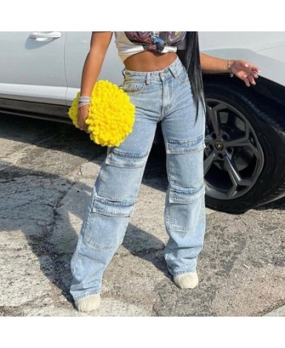 Street Y2K old washed multi-pocket straight jeans female American high street casual jeans ins loose wide-leg trousers female...