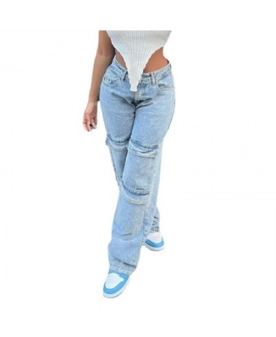 Street Y2K old washed multi-pocket straight jeans female American high street casual jeans ins loose wide-leg trousers female...