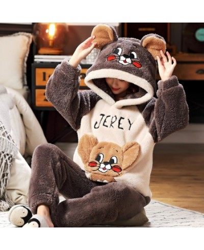 Family Pajamas Set Thick Winter Flannel Homewear Female Women Warm Sleepwear Unisex Tops Pants Couples Home Clothes Trouser $...