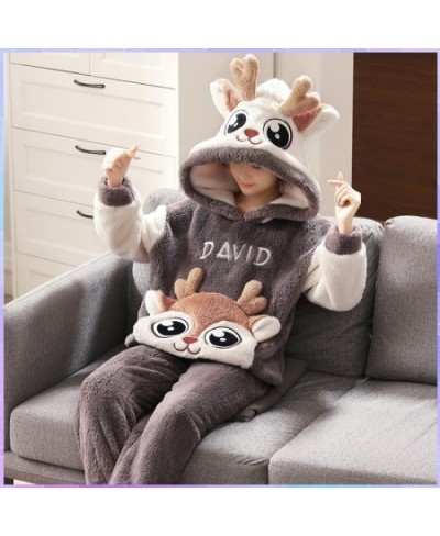 Family Pajamas Set Thick Winter Flannel Homewear Female Women Warm Sleepwear Unisex Tops Pants Couples Home Clothes Trouser $...