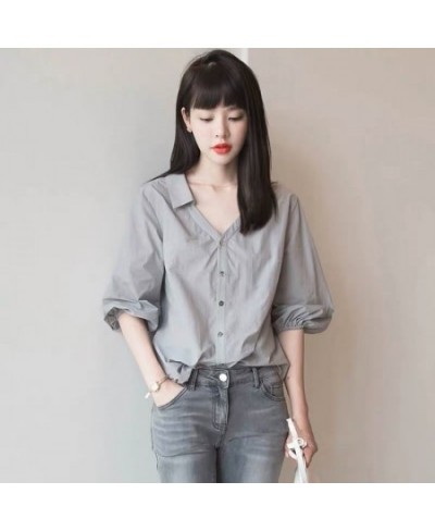 Shirts for Women Polo Shirt Women Short Sleeved Blouse Blouse of Summer 2023 New Loose V-neck Lantern Sleeve Blouse Blouse $3...