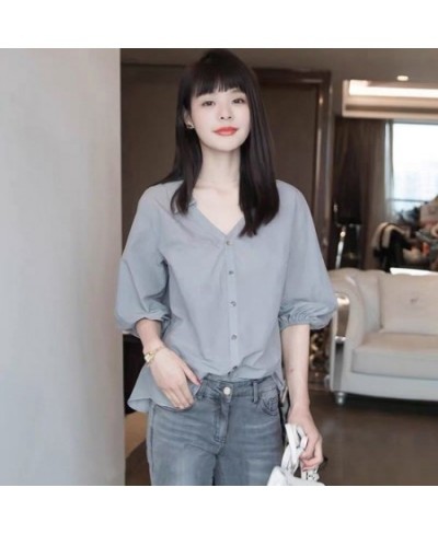 Shirts for Women Polo Shirt Women Short Sleeved Blouse Blouse of Summer 2023 New Loose V-neck Lantern Sleeve Blouse Blouse $3...