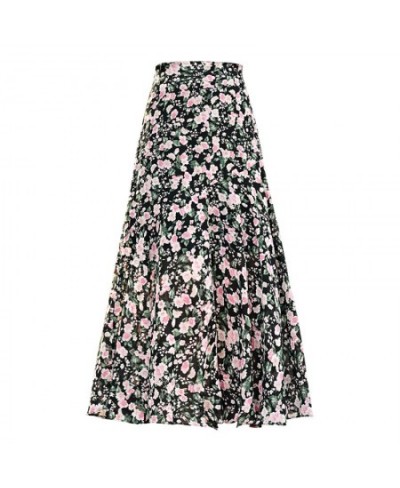 Women Summer Mid-length High Waist Floral Trumpet Skirt Elegant Casual Printed Long A-line Skirt QT1852 $45.95 - Skirts