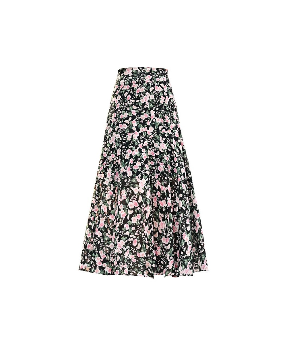 Women Summer Mid-length High Waist Floral Trumpet Skirt Elegant Casual Printed Long A-line Skirt QT1852 $45.95 - Skirts