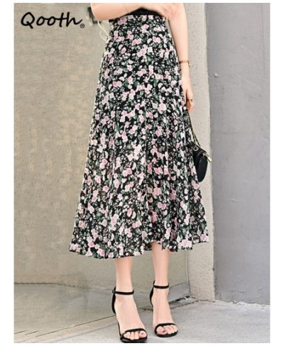 Women Summer Mid-length High Waist Floral Trumpet Skirt Elegant Casual Printed Long A-line Skirt QT1852 $45.95 - Skirts