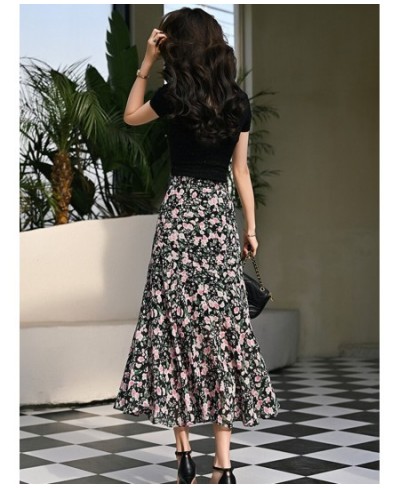 Women Summer Mid-length High Waist Floral Trumpet Skirt Elegant Casual Printed Long A-line Skirt QT1852 $45.95 - Skirts