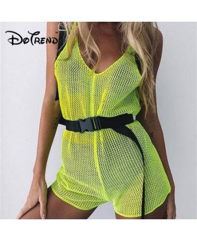 Dotrend Summer Spaghetti Strap Backless Mesh Rompers Womens Jumpsuit V Neck Sleeveless Playsuit Casual Beach Short Overalls $...