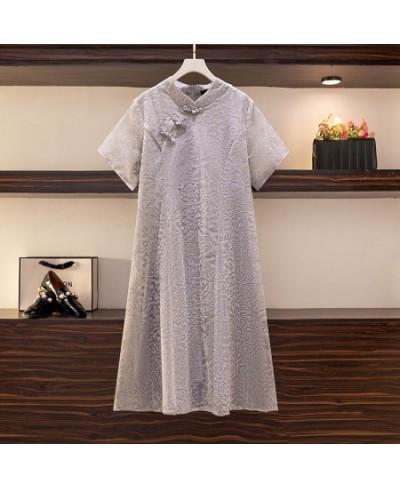 150Kg Plus Size Women's Improved Embroidered Cheongsam Bust 151 Summer Loose V-Neck Short-Sleeved Dress Gray 5XL 6XL 7XL 8XL ...