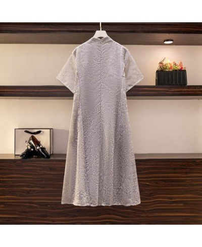 150Kg Plus Size Women's Improved Embroidered Cheongsam Bust 151 Summer Loose V-Neck Short-Sleeved Dress Gray 5XL 6XL 7XL 8XL ...