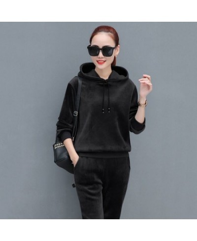 Autumn Winter Thick Casual Velvet Tracksuit Women Outfits Korean Hoodies And Sweatpants Suit Ensemble Jogging Femme 2 Piece S...