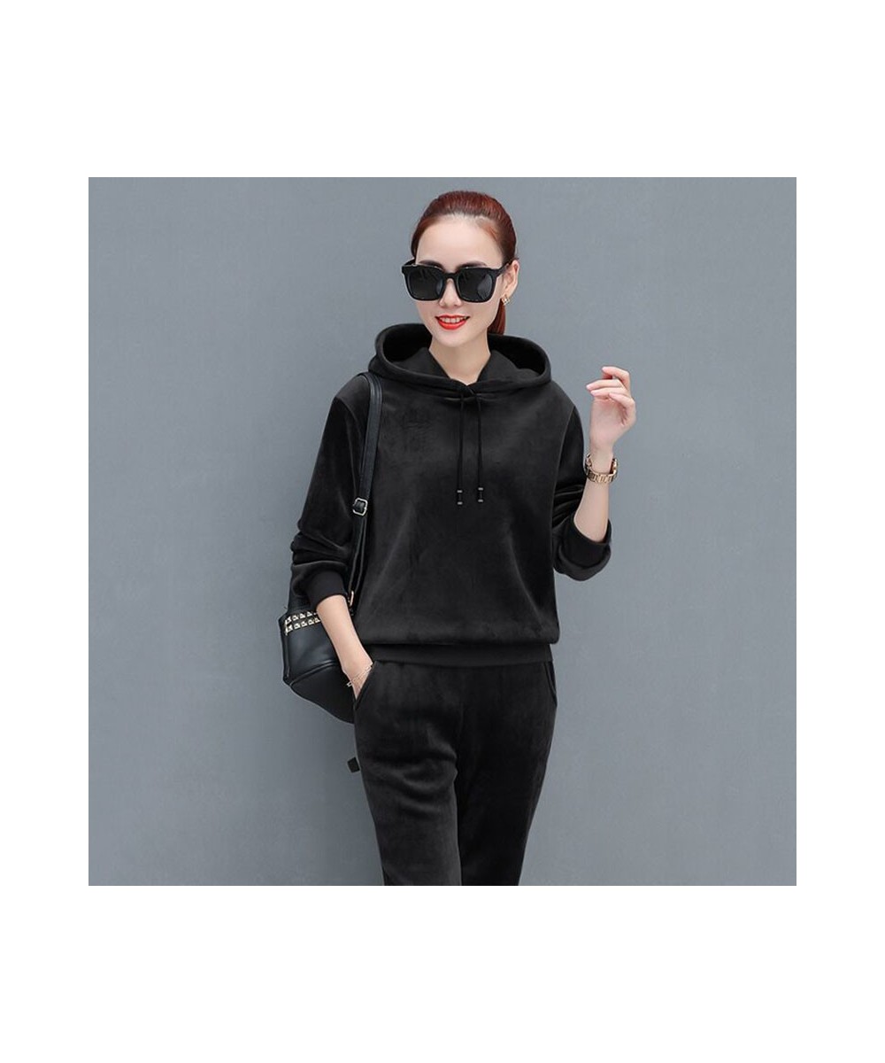 Autumn Winter Thick Casual Velvet Tracksuit Women Outfits Korean Hoodies And Sweatpants Suit Ensemble Jogging Femme 2 Piece S...