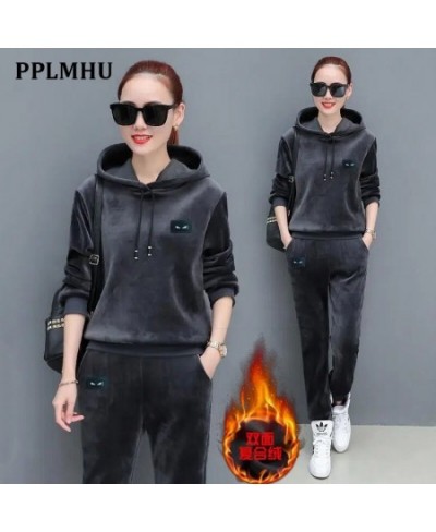 Autumn Winter Thick Casual Velvet Tracksuit Women Outfits Korean Hoodies And Sweatpants Suit Ensemble Jogging Femme 2 Piece S...