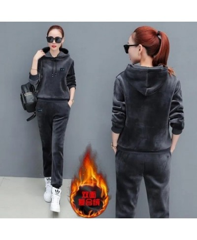 Autumn Winter Thick Casual Velvet Tracksuit Women Outfits Korean Hoodies And Sweatpants Suit Ensemble Jogging Femme 2 Piece S...