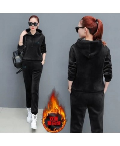 Autumn Winter Thick Casual Velvet Tracksuit Women Outfits Korean Hoodies And Sweatpants Suit Ensemble Jogging Femme 2 Piece S...